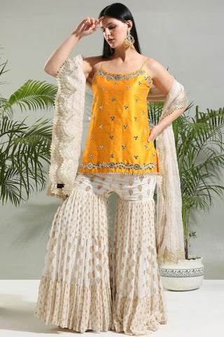 Yellow and ivory sunset bloom sharara set