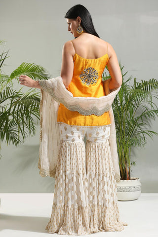 Yellow and ivory sunset bloom sharara set