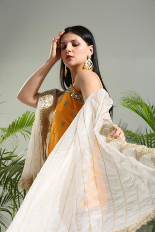 Yellow and ivory sunset bloom sharara set