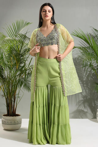 Olive green sunset bloom sharara set