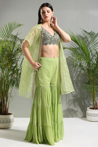 Olive green sunset bloom sharara set