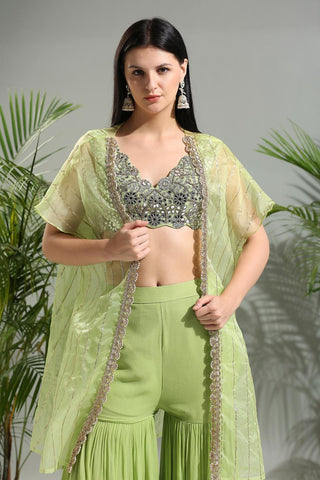 Olive green sunset bloom sharara set