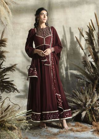 Wine georgette anarkali suit set