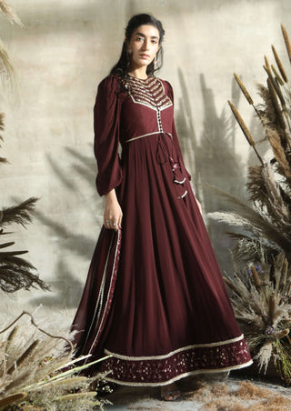 Wine georgette anarkali suit set