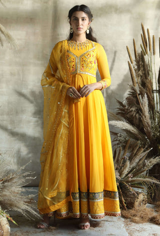 Yellow anarkali suit set