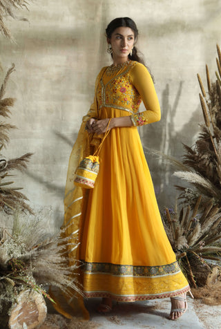 Yellow anarkali suit set