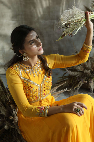 Yellow anarkali suit set