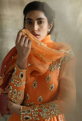 Orange short anarkali suit set