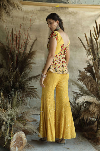 Yellow peplum shirt and lakhnavi garara