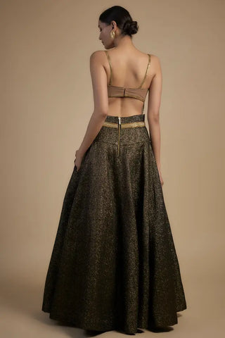 Gold chains with moti blouse and lehenga