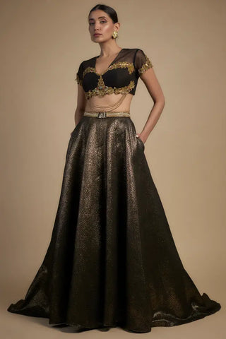 Gold embroidered blouse with lehenga