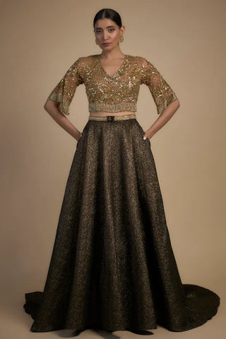 Gold and black sequence blouse with lehenga