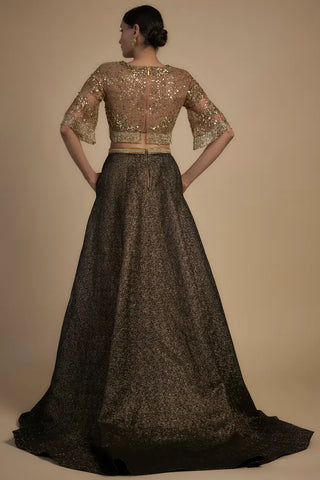 Gold and black sequence blouse with lehenga