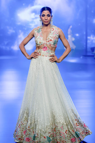 Ivory multi resham embroidered sequin gown