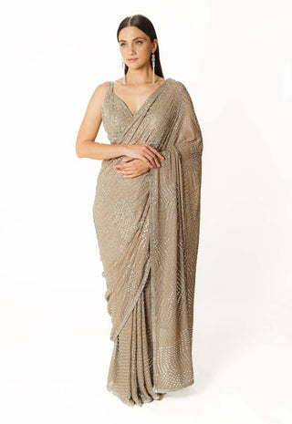 Zaynab silver gray georgette saree set