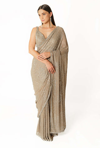 Zaynab silver gray georgette saree set