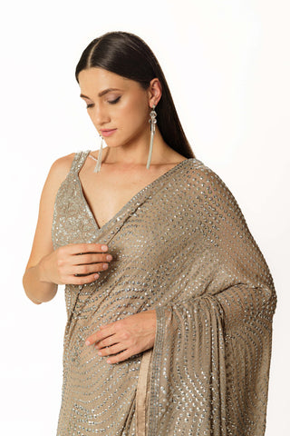 Zaynab silver gray georgette saree set