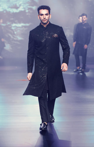 Black jaal sherwani set