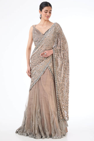 Adha gray lehenga saree set