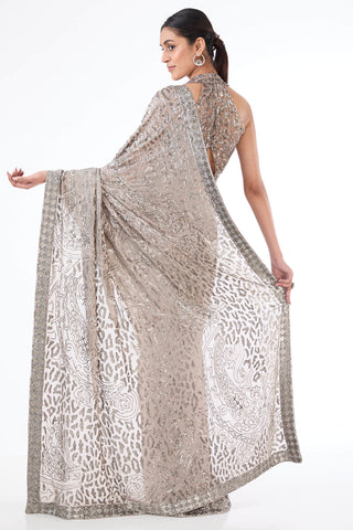 Zaynab gray sequins saree set