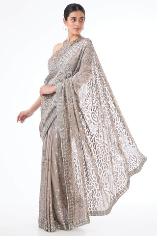 Zaynab gray sequins saree set