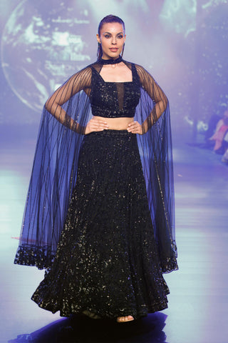 Black embroidered jaal lehenga set