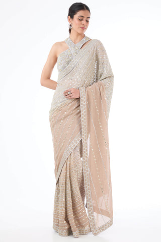 Zaynab gray gold saree set