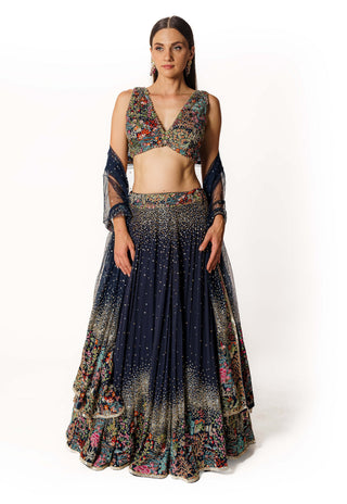 Nadia blue resham lehenga set