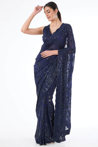 Zaynab blue sequins saree set