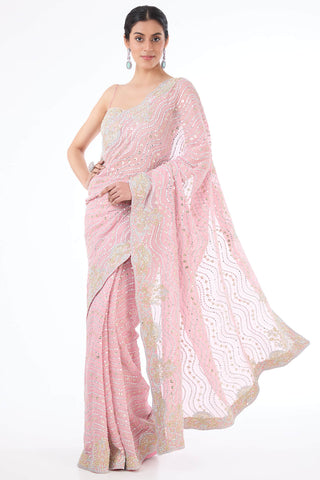 Zaynab pink georgette saree set