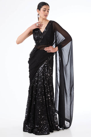 Adha black lehenga saree set