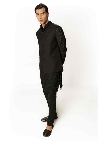 Black resham kurta and bandi set