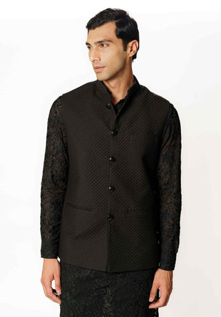 Black resham kurta and bandi set