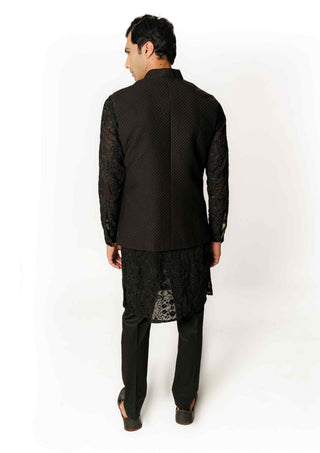 Black resham kurta and bandi set