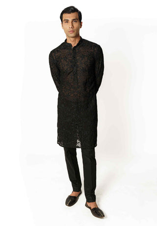 Black georgette resham kurta and pants