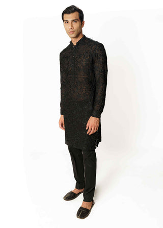 Black georgette resham kurta and pants