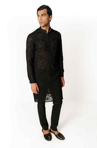 Black georgette resham kurta and pants