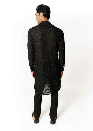 Black georgette resham kurta and pants