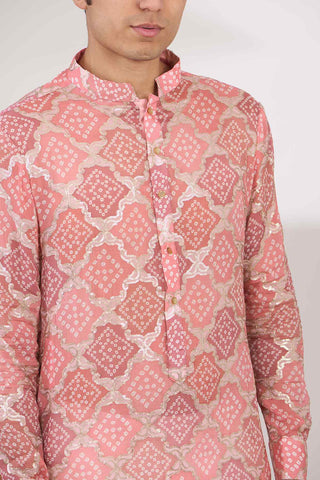 Pink bandhani kurta and pants