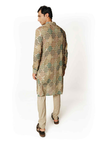 Green multicolor bandhini kurta and pants