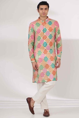 Multicolor bandhani kurta and pants