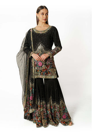 Ayat black resham kurta and sharara set