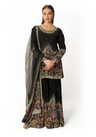 Ayat black resham kurta and sharara set