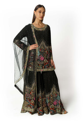 Ayat black resham kurta and sharara set