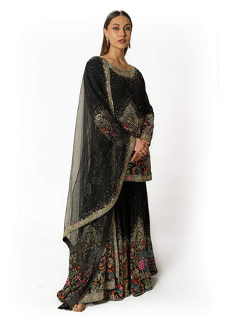 Ayat black resham kurta and sharara set