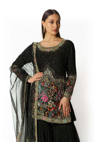 Ayat black resham kurta and sharara set