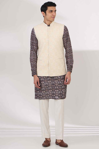 Ivory bandi with black printed kurta set