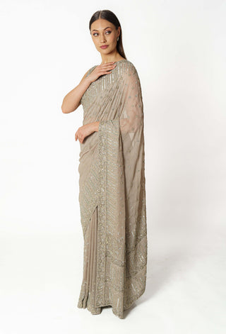 Zaynab silver gray saree set