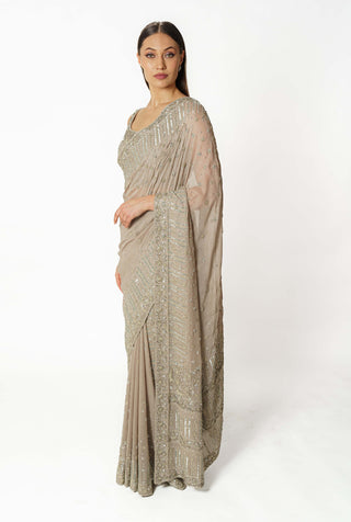 Zaynab silver gray saree set