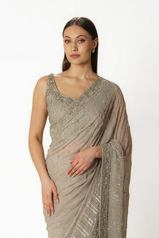 Zaynab silver gray saree set